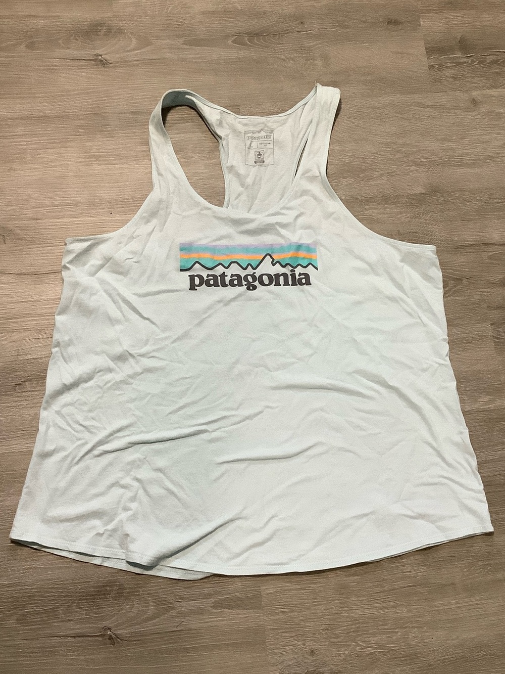 Patagonia light blue racer back tank top